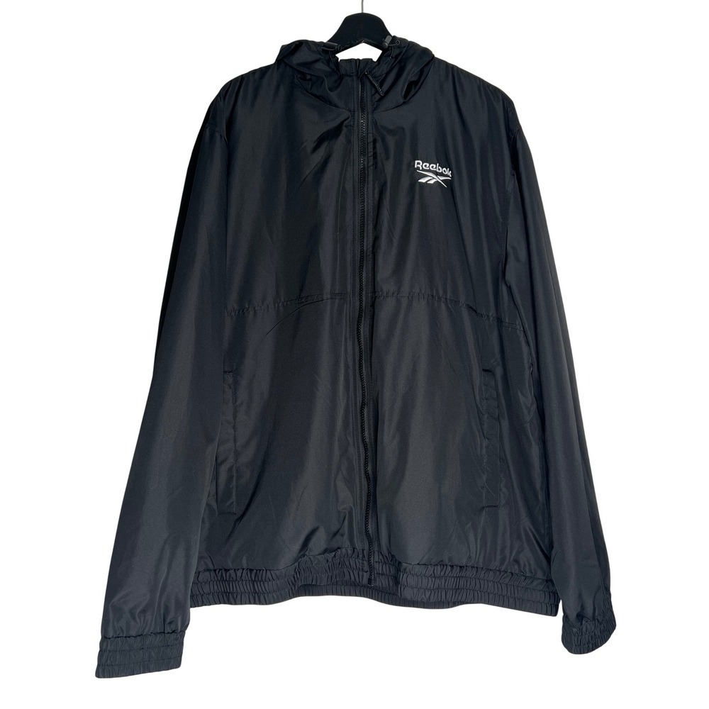 Reebok Mens Black Fleece Lined Hooded Windbreaker Jacket XXL